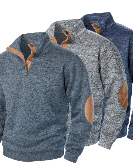 3pcs Men’s Casual Knit Sweaters – Button-Up Collar, Long Sleeve, Solid Color, Regular Fit for Golf & Camping
