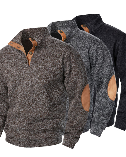3pcs Men’s Casual Knit Sweaters – Button-Up Collar, Long Sleeve, Solid Color, Regular Fit for Golf & Camping