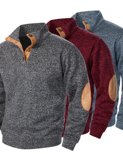 3pcs Men’s Casual Knit Sweaters – Button-Up Collar, Long Sleeve, Solid Color, Regular Fit for Golf & Camping
