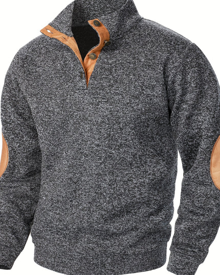 3pcs Men’s Casual Knit Sweaters – Button-Up Collar, Long Sleeve, Solid Color, Regular Fit for Golf & Camping