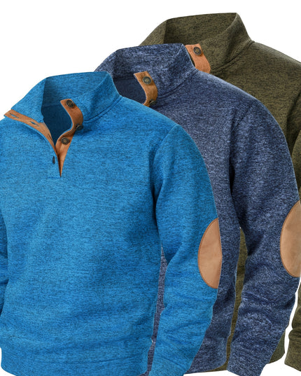 3pcs Men’s Casual Knit Sweaters – Button-Up Collar, Long Sleeve, Solid Color, Regular Fit for Golf & Camping