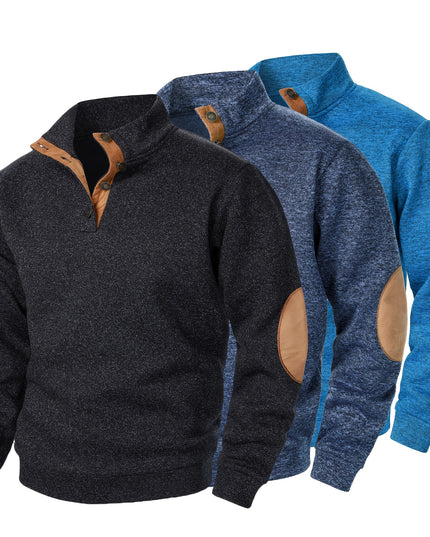 3pcs Men’s Casual Knit Sweaters – Button-Up Collar, Long Sleeve, Solid Color, Regular Fit for Golf & Camping