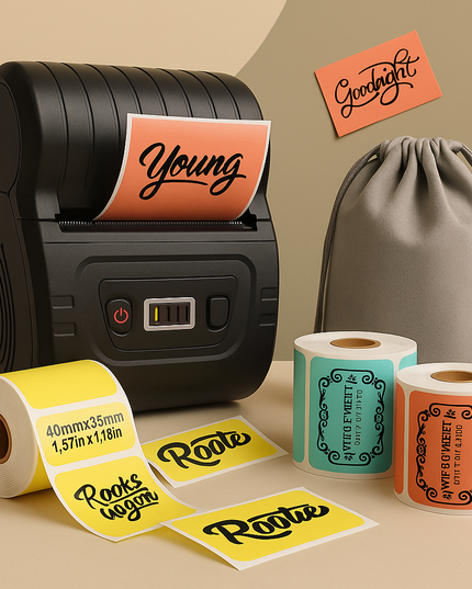 Portable Bluetooth Label Maker – Wireless, Rechargeable, Includes 3 Colour Rolls