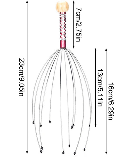 1PC Octopus Head Massager Stainless Steel Engraved Head Relaxer Brain Massage Claw Scalp Scratcher Itch Reliever Random Color