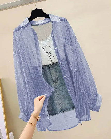 Sunscreen clothing for women, thin cut perspective chiffon shirt, Korean Harajuku loose top, casual women's cardigan top