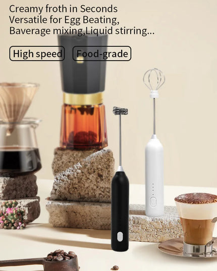 Electric Milk Frother + Egg Beater Wireless Type-C Charging 3 Speeds Mini Handheld Foam Maker Coffee Whisk Cooking Tools