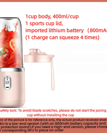 1PCS Juice Extractor Juice Cup Portable Rechargeable Small Juice Cup Home and Outdoor Multifunctional Juice Mixing 2Cups