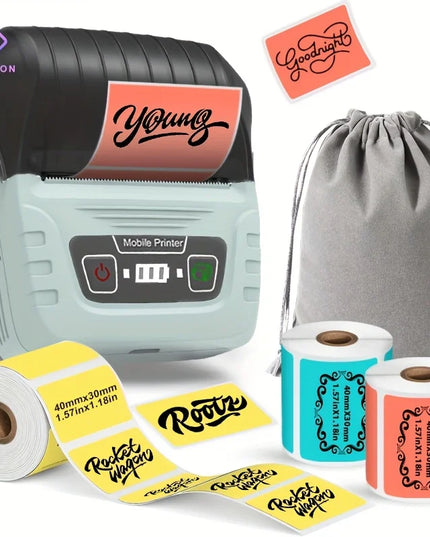 Portable Bluetooth Label Maker – Wireless, Rechargeable, Includes 3 Colour Rolls