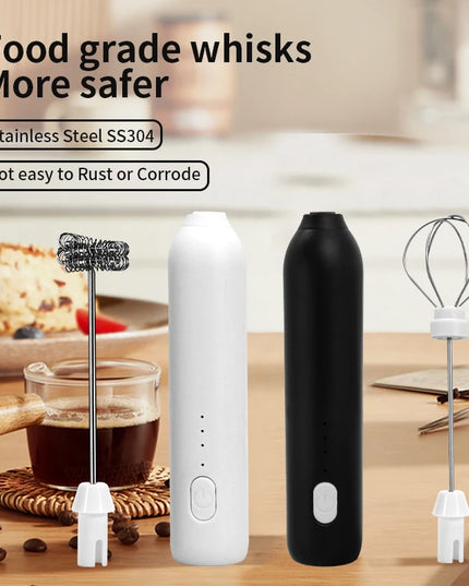 Electric Milk Frother + Egg Beater Wireless Type-C Charging 3 Speeds Mini Handheld Foam Maker Coffee Whisk Cooking Tools