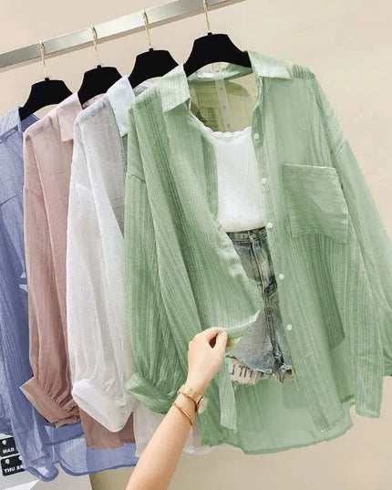 Sunscreen clothing for women, thin cut perspective chiffon shirt, Korean Harajuku loose top, casual women's cardigan top
