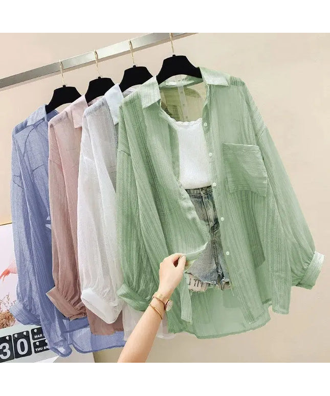 Sunscreen clothing for women, thin cut perspective chiffon shirt, Korean Harajuku loose top, casual women's cardigan top