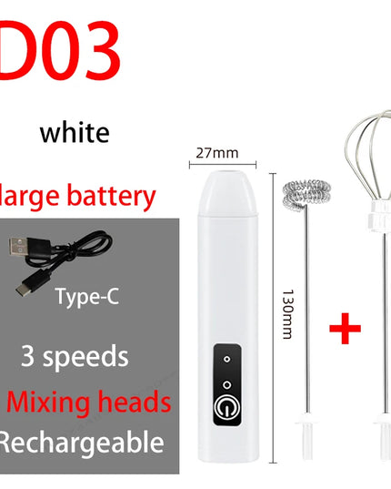 Electric Milk Frother + Egg Beater Wireless Type-C Charging 3 Speeds Mini Handheld Foam Maker Coffee Whisk Cooking Tools