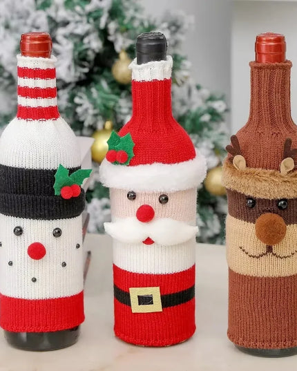 Christmas Wine Bottle Cover Set Santa Snowman Woven Wine Bottle Bags for Christmas Party Dinner Table Decorations New Year Gifts