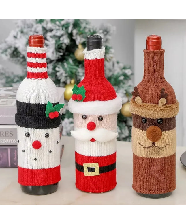 Christmas Wine Bottle Cover Set Santa Snowman Woven Wine Bottle Bags for Christmas Party Dinner Table Decorations New Year Gifts