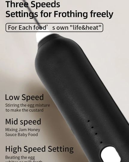 Electric Milk Frother + Egg Beater Wireless Type-C Charging 3 Speeds Mini Handheld Foam Maker Coffee Whisk Cooking Tools