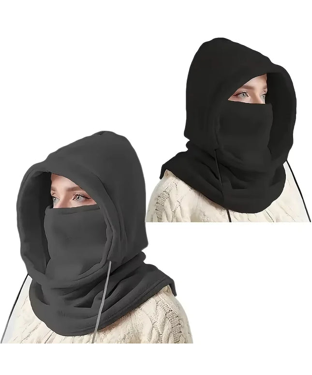 Unisex Winter Balaclava Knit Hood - Windproof Mask with Drawstring, Motorcycle Riding Headgea Warm Knitted Cap Cold Weather