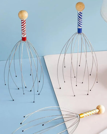 1PC Octopus Head Massager Stainless Steel Engraved Head Relaxer Brain Massage Claw Scalp Scratcher Itch Reliever Random Color