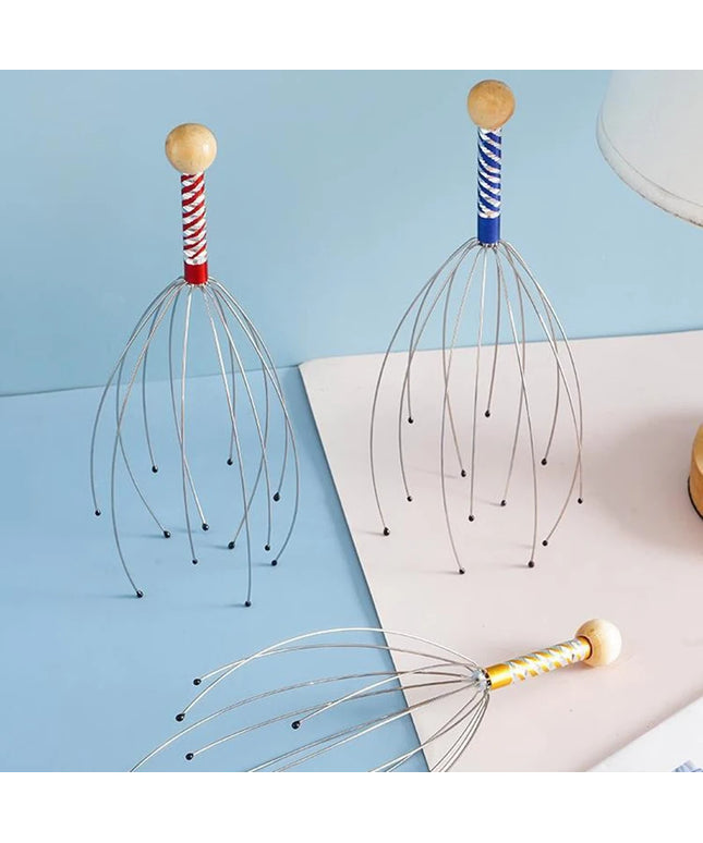 1PC Octopus Head Massager Stainless Steel Engraved Head Relaxer Brain Massage Claw Scalp Scratcher Itch Reliever Random Color