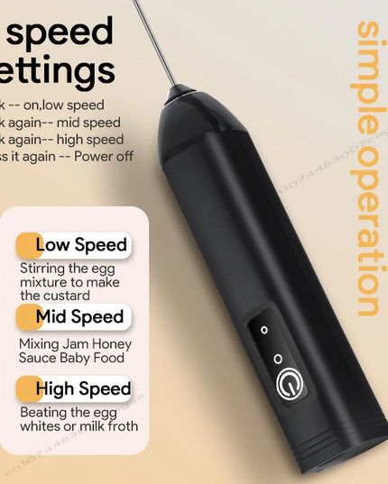 Electric Milk Frother + Egg Beater Wireless Type-C Charging 3 Speeds Mini Handheld Foam Maker Coffee Whisk Cooking Tools