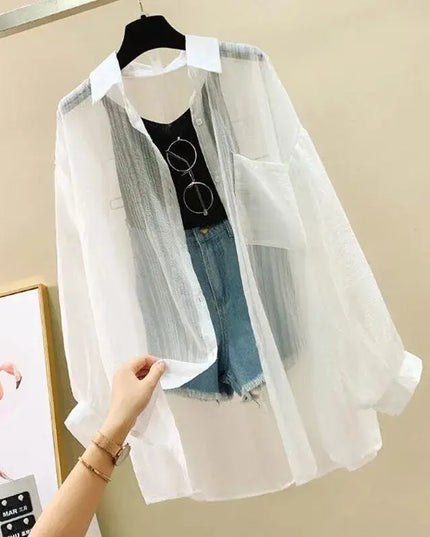 Sunscreen clothing for women, thin cut perspective chiffon shirt, Korean Harajuku loose top, casual women's cardigan top
