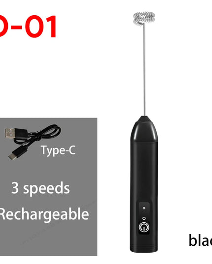 Electric Milk Frother + Egg Beater Wireless Type-C Charging 3 Speeds Mini Handheld Foam Maker Coffee Whisk Cooking Tools