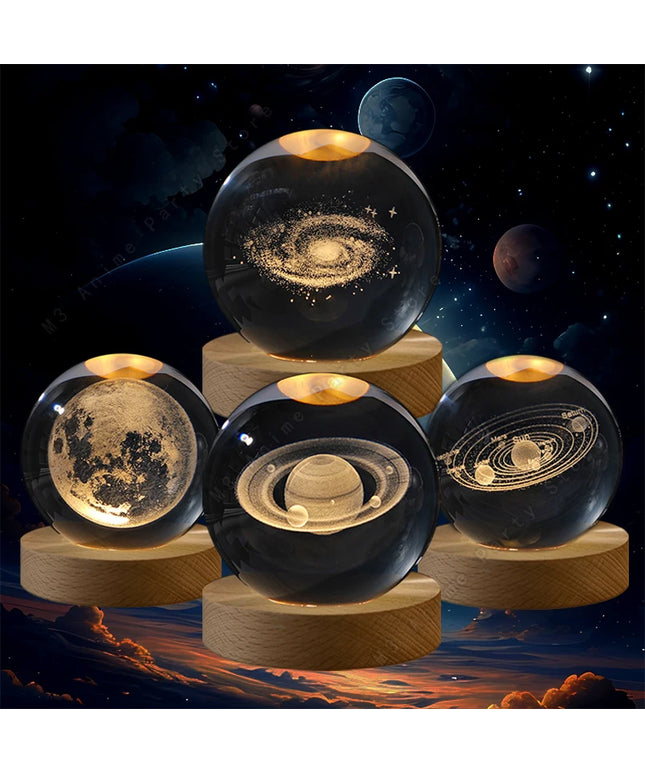 Unique 3D Crystal Ball Night Light Led Lamp Bedside Table Glowing Galaxy Lamp Saturn Planets Moon Children Birthday Gift Toy 5cm