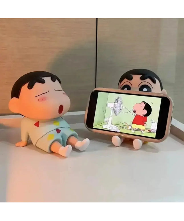 Crayon Shin-Chan Figures Phone Holder Kawaii Anime Desktop Ornaments Cartoon Watching TV Phone Support Cute Doll Decorations