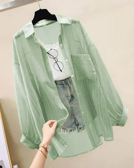 Sunscreen clothing for women, thin cut perspective chiffon shirt, Korean Harajuku loose top, casual women's cardigan top