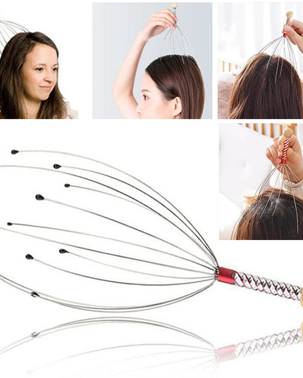 1PC Octopus Head Massager Stainless Steel Engraved Head Relaxer Brain Massage Claw Scalp Scratcher Itch Reliever Random Color