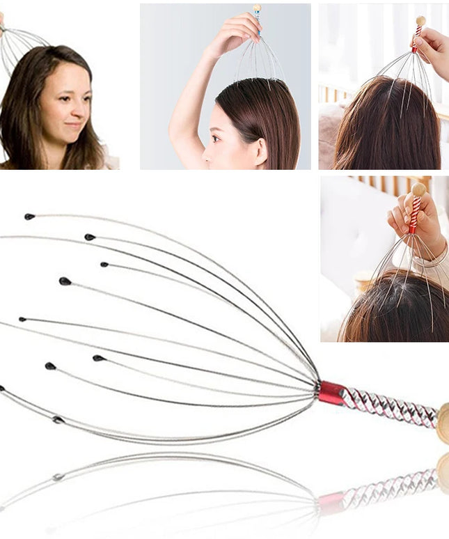 1PC Octopus Head Massager Stainless Steel Engraved Head Relaxer Brain Massage Claw Scalp Scratcher Itch Reliever Random Color