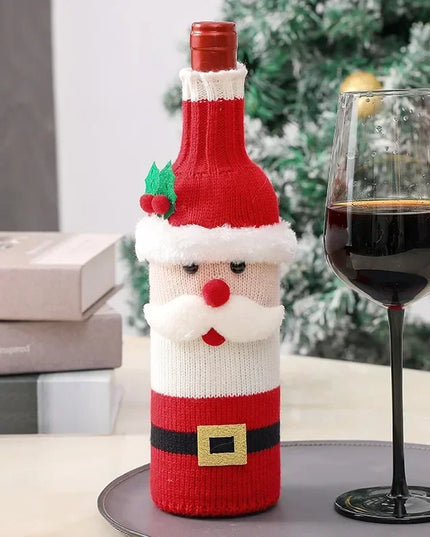 Christmas Wine Bottle Cover Set Santa Snowman Woven Wine Bottle Bags for Christmas Party Dinner Table Decorations New Year Gifts