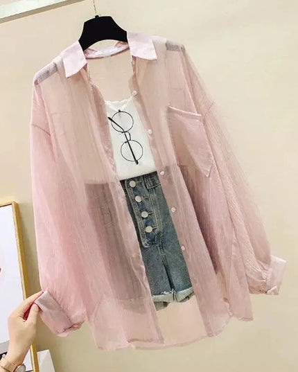 Sunscreen clothing for women, thin cut perspective chiffon shirt, Korean Harajuku loose top, casual women's cardigan top