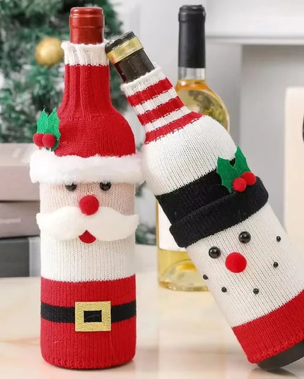 Christmas Wine Bottle Cover Set Santa Snowman Woven Wine Bottle Bags for Christmas Party Dinner Table Decorations New Year Gifts