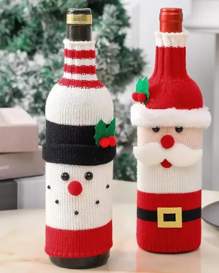 Christmas Wine Bottle Cover Set Santa Snowman Woven Wine Bottle Bags for Christmas Party Dinner Table Decorations New Year Gifts