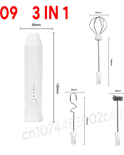 Electric Milk Frother + Egg Beater Wireless Type-C Charging 3 Speeds Mini Handheld Foam Maker Coffee Whisk Cooking Tools