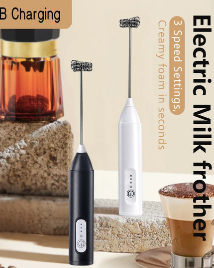 Electric Milk Frother + Egg Beater Wireless Type-C Charging 3 Speeds Mini Handheld Foam Maker Coffee Whisk Cooking Tools