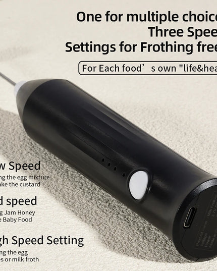 Electric Milk Frother + Egg Beater Wireless Type-C Charging 3 Speeds Mini Handheld Foam Maker Coffee Whisk Cooking Tools