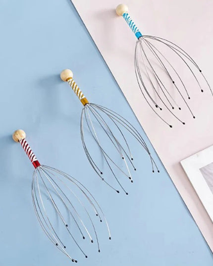 1PC Octopus Head Massager Stainless Steel Engraved Head Relaxer Brain Massage Claw Scalp Scratcher Itch Reliever Random Color
