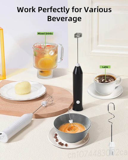 Electric Milk Frother + Egg Beater Wireless Type-C Charging 3 Speeds Mini Handheld Foam Maker Coffee Whisk Cooking Tools