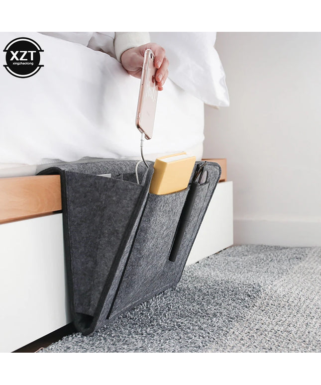 1pc Felt Bedside Storage Organizer Phone Book Magazine Holder Pockets Hanging Storage Bag Baby Tissue Box For Bed Sofa Side Pouc