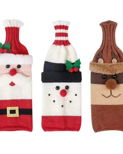 Christmas Wine Bottle Cover Set Santa Snowman Woven Wine Bottle Bags for Christmas Party Dinner Table Decorations New Year Gifts