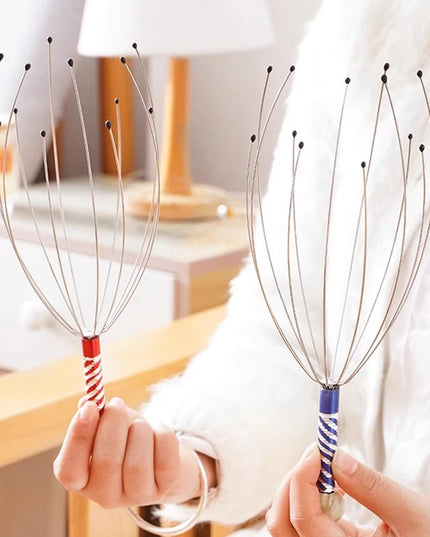 1PC Octopus Head Massager Stainless Steel Engraved Head Relaxer Brain Massage Claw Scalp Scratcher Itch Reliever Random Color