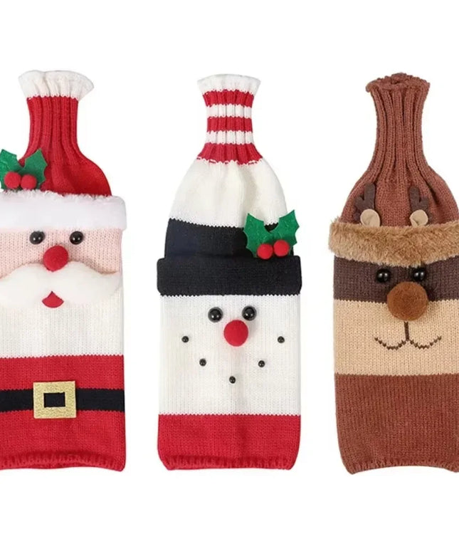 Christmas Wine Bottle Cover Set Santa Snowman Woven Wine Bottle Bags for Christmas Party Dinner Table Decorations New Year Gifts