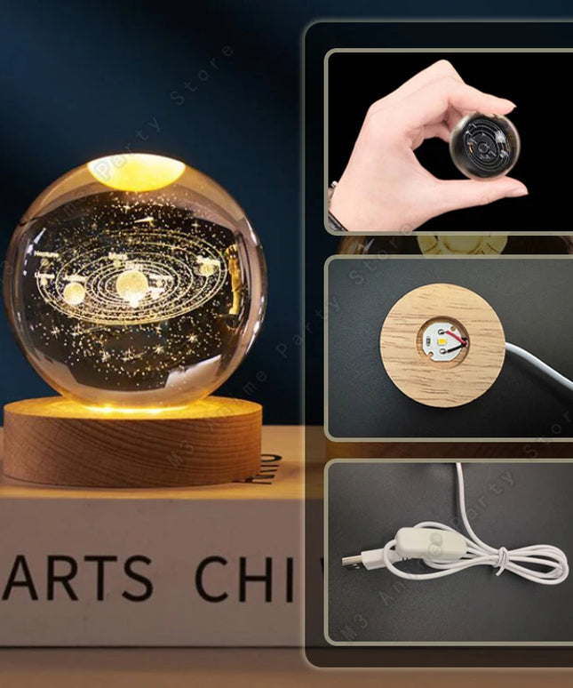 Unique 3D Crystal Ball Night Light Led Lamp Bedside Table Glowing Galaxy Lamp Saturn Planets Moon Children Birthday Gift Toy 5cm