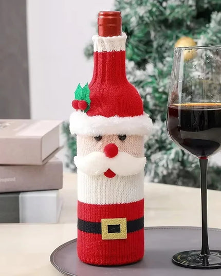 Christmas Wine Bottle Cover Set Santa Snowman Woven Wine Bottle Bags for Christmas Party Dinner Table Decorations New Year Gifts