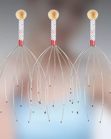 1PC Octopus Head Massager Stainless Steel Engraved Head Relaxer Brain Massage Claw Scalp Scratcher Itch Reliever Random Color