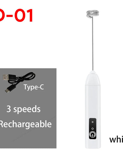 Electric Milk Frother + Egg Beater Wireless Type-C Charging 3 Speeds Mini Handheld Foam Maker Coffee Whisk Cooking Tools