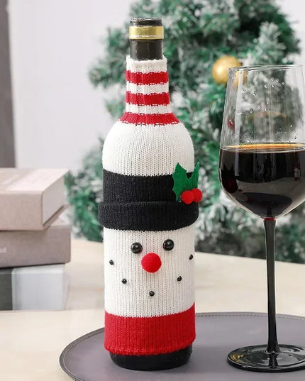 Christmas Wine Bottle Cover Set Santa Snowman Woven Wine Bottle Bags for Christmas Party Dinner Table Decorations New Year Gifts