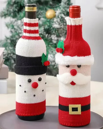 Christmas Wine Bottle Cover Set Santa Snowman Woven Wine Bottle Bags for Christmas Party Dinner Table Decorations New Year Gifts