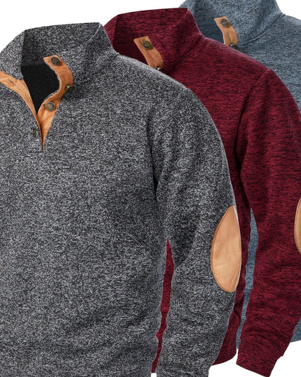 3pcs Men’s Casual Knit Sweaters – Button-Up Collar, Long Sleeve, Solid Color, Regular Fit for Golf & Camping